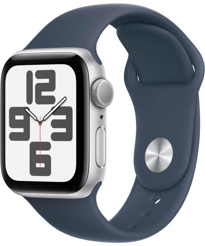 Apple Watch SE (2023) 40mm Silver Aluminium Case with Storm Blue Sport Band (GPS) (размер M/L)