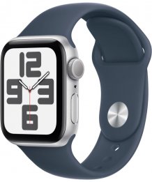Умные часы Apple Watch SE (2023) 40mm Silver Aluminium Case with Storm Blue Sport Band (GPS) (размер M/L)