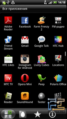 Меню приложений на HTC Sensation
