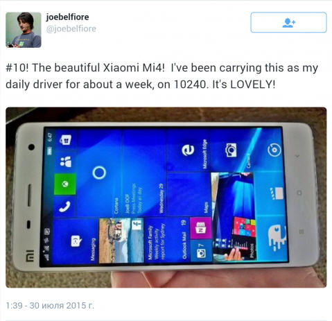 Xiaomi Mi4 on Windows 10 Mobile