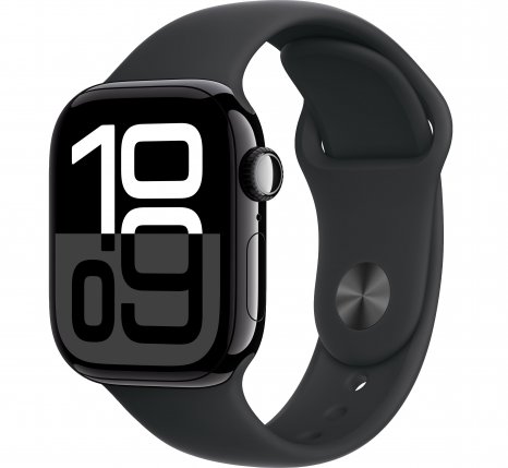 Фото товара Apple Watch Series 10 42 mm Jet Black Aluminum Case with Black Sport Band (GPS) (размер M/L)