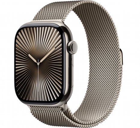 Фото товара Apple Watch Series 10 46 mm Natural Titanium Case with Natural Milanese Loop (GPS + LTE) (размер S/M)