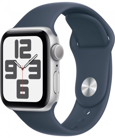 Фото товара Apple Watch SE (2024) 40mm Silver Aluminium Case with Storm Blue Sport Band (GPS) (размер M/L)