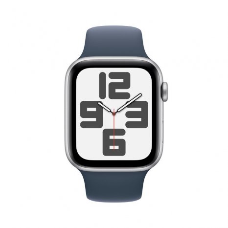 Фото товара Apple Watch SE (2023) 44mm Silver Aluminium Case with Storm Blue Sport Band (GPS) (размер S/M)