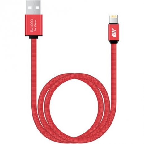 Фото товара BoraSCO USB - 8pin 3A 1м плоский в нейлоновой оплетке (красный)