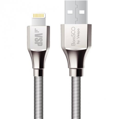 Фото товара BoraSCO USB - 8pin 3A 1м в металлической оплетке (серебристый)