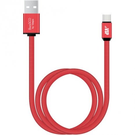 Фото товара BoraSCO USB - USB Type-C 3A 1м плоский в нейлоновой оплетке (красный)
