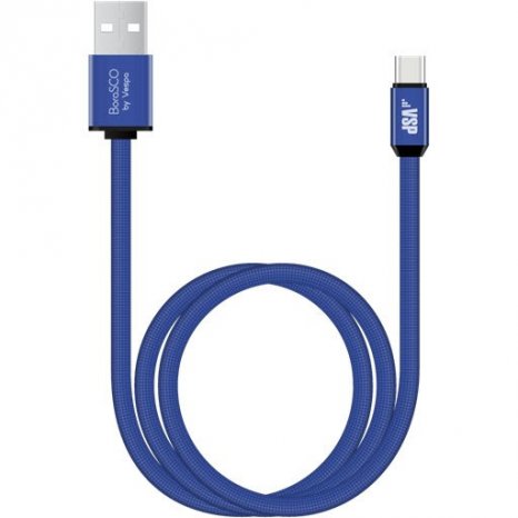Фото товара BoraSCO USB - USB Type-C 3A 1м плоский в нейлоновой оплетке (синий)
