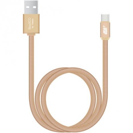 Фото товара BoraSCO USB - USB Type-C 3A 1м плоский в нейлоновой оплетке (золотой)