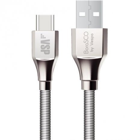 Фото товара BoraSCO USB - USB Type-C 3A 1м Quick Charge в металлической оплетке (серебристый)