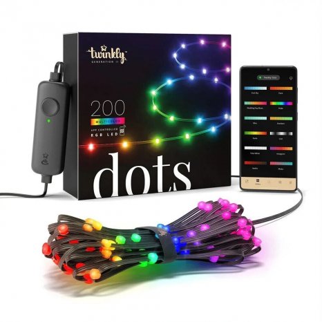 Фото товара Программируемая светодиодная лента 10 м - Twinkly Dots (Multicolor edition) - 200 шт. RGB + BT + Wi-Fi ( TWD200STP-BEU ) ( черный провод )