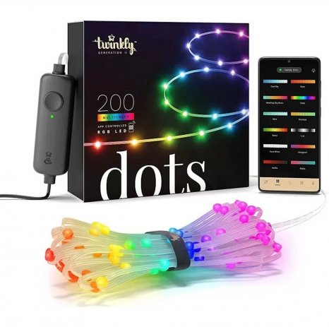 Фото товара Программируемая светодиодная лента 10 м - Twinkly Dots (Multicolor edition) - 200 шт. RGB + BT + Wi-Fi ( TWD200STP-TEU ) ( прозрачный провод )