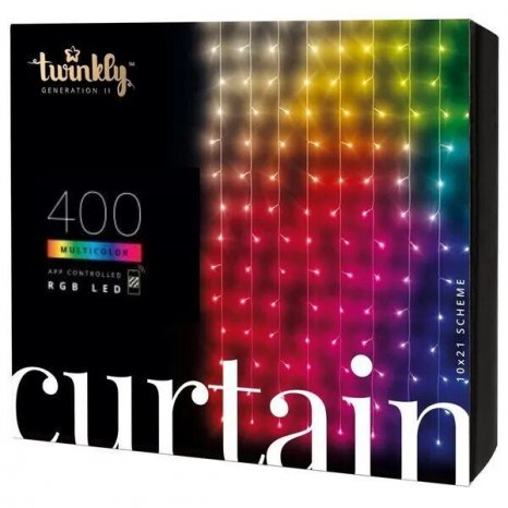 Фото товара Гирлянда штора Twinkly Curtain (Multicolor + White edition) с 400 шт. RGB+W + BT + Wi-Fi 3 м x 2,1 м (TWW400SPP-TEU)