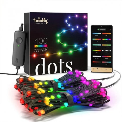 Фото товара Программируемая светодиодная лента 20 м - Twinkly Dots (Multicolor edition) - 400 шт. RGB + BT + Wi-Fi ( TWD400STP-BEU ) ( черный провод )