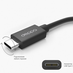 Фото товара Deppa USB C Plug - USB A 3.0 (0.15м, черный)