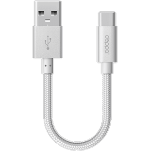 Фото товара Deppa Alum Short USB - USB Type-C (0.15м, нейлоновая оплетка, серебро)