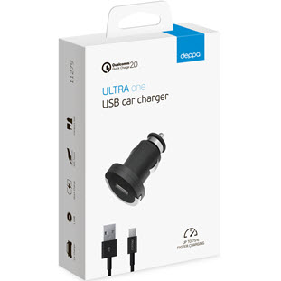 Фото товара Deppa АЗУ USB Quick Charge 2.0, дата-кабель microUSB, Ultra (черный)