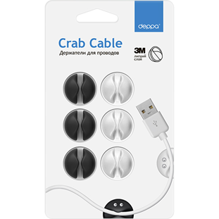 Фото товара Deppa Crab Cable (для проводов, набор: белый 3шт, черный 3шт; диаметр 22мм)