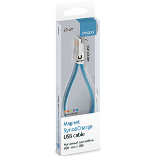 Фото товара Deppa USB - micro USB (плоский, магнит, 0.23м, голубой)
