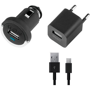 Фото товара Deppa Набор АЗУ+СЗУ 1.2А, дата-кабель microUSB, Ultra (черный)