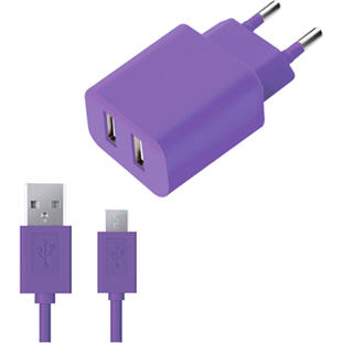 Фото товара Deppa СЗУ 2 USB 2.1А, дата-кабель microUSB, Ultra (фиолетовый)