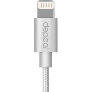 Фото товара Deppa USB - 8-pin для Apple (MFI, 1.2м, нейлоновая оплетка, светло-серый)