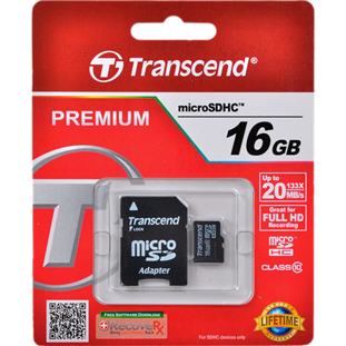 Фото товара Transcend Premium microSDHC 16GB Class 10 + Adapter (TS16GUSDHC10)