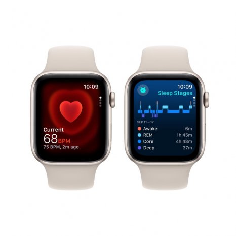 Фото товара Apple Watch SE (2024) 44mm Starlight Aluminum Case with Starlight Sport Band (GPS) (размер S/M)
