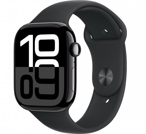 Фото товара Apple Watch Series 10 46 mm Jet Black Aluminum Case with Black Sport Band (GPS) (размер S/M)