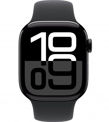 Фото товара Apple Watch Series 10 46 mm Jet Black Aluminum Case with Black Sport Band (GPS) (размер M/L)