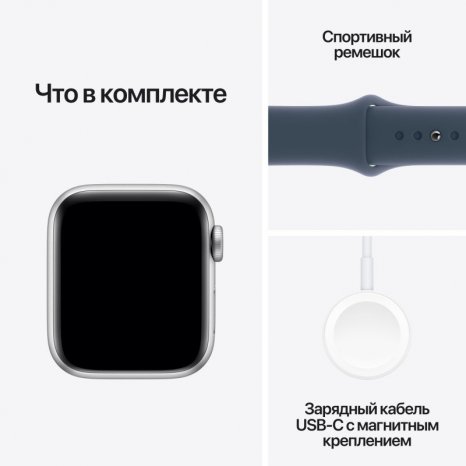 Фото товара Apple Watch SE (2024) 40mm Silver Aluminium Case with Storm Blue Sport Band (GPS) (размер S/M)