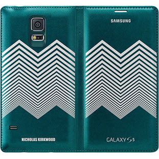 Фото товара Samsung Flip Wallet книжка для Galaxy S5 (EF-WG900RKEGRU, Nicholas Kirkwood, зеленый + серебристый шеврон)