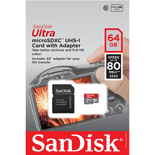 Фото товара Sandisk Ultra microSDXC Class 10 UHS-I 80MB/s (64GB + SD adapter)