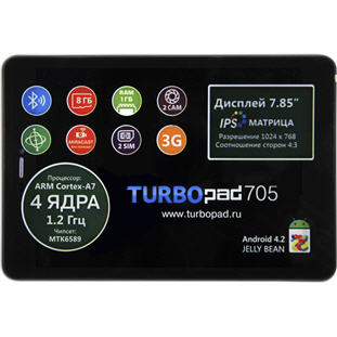 Фото товара TurboPad 705 (3G, 7.85, 8Gb, black silver) / ТурбоПад 705 (3Ж, 7.85, 8Гб, черный-серебристый)