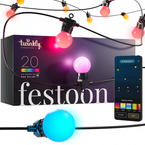 Фото товара LED Twinkly Festoon (Multicolor edition) - 20 шт. (10 м) RGB + BT + Wi-Fi (TWF020STP-BEU)