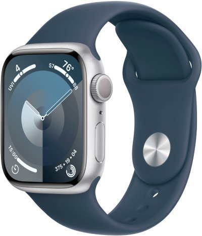 Фото товара Apple Watch Series 9 41mm Silver Aluminum Case with Storm Blue Sport Band (GPS) (размер S/M)