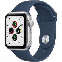 Фото товара Apple Watch SE GPS 44mm ( Aluminum Case with Sport Band, серебристый/синий омут)