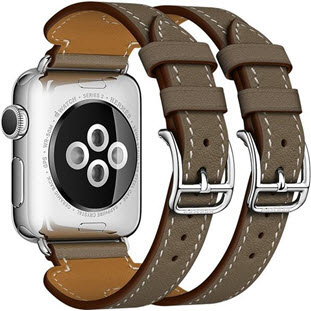 Фото товара Apple Watch Hermes Series 2 38mm (Stainless Steel Case with Etoupe Swift Leather Double Buckle Cuff)