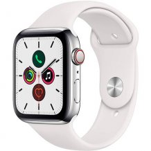 Фото товара Apple Watch Series 5 GPS + Cellular 44mm (Stainless Steel Case with White Sport Band)