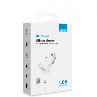 Фото товара Deppa АЗУ USB 1А, дата-кабель 8-pin для Apple, Ultra (белый)