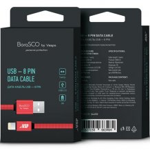Фото товара BoraSCO USB - 8pin 3A 1м плоский в нейлоновой оплетке (красный)