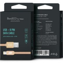 Фото товара BoraSCO USB - 8pin 3A 1м плоский в нейлоновой оплетке (золотой)