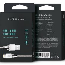 Фото товара BoraSCO USB - 8pin 3A 1м в металлической оплетке (серебристый)