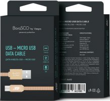 Фото товара BoraSCO USB - microUSB 3A 1м плоский в нейлоновой оплетке (золотой)
