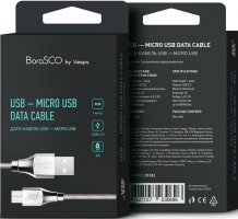Фото товара BoraSCO USB - microUSB 3A 1м в металлической оплетке (серебристый)