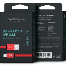 Фото товара BoraSCO USB - USB Type-C 3A 1м плоский в нейлоновой оплетке (красный)