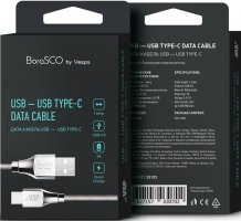 Фото товара BoraSCO USB - USB Type-C 3A 1м Quick Charge в металлической оплетке (серебристый)