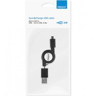 Фото товара Deppa USB - microUSB (с автосмоткой, 0.8м, черный)