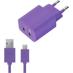 Зарядное устройство Deppa СЗУ 2 USB 2.1А, дата-кабель microUSB, Ultra (фиолетовый)