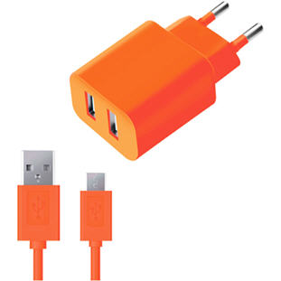 Зарядное устройство Deppa СЗУ 2 USB 2.1А, дата-кабель microUSB, Ultra (оранжевый)